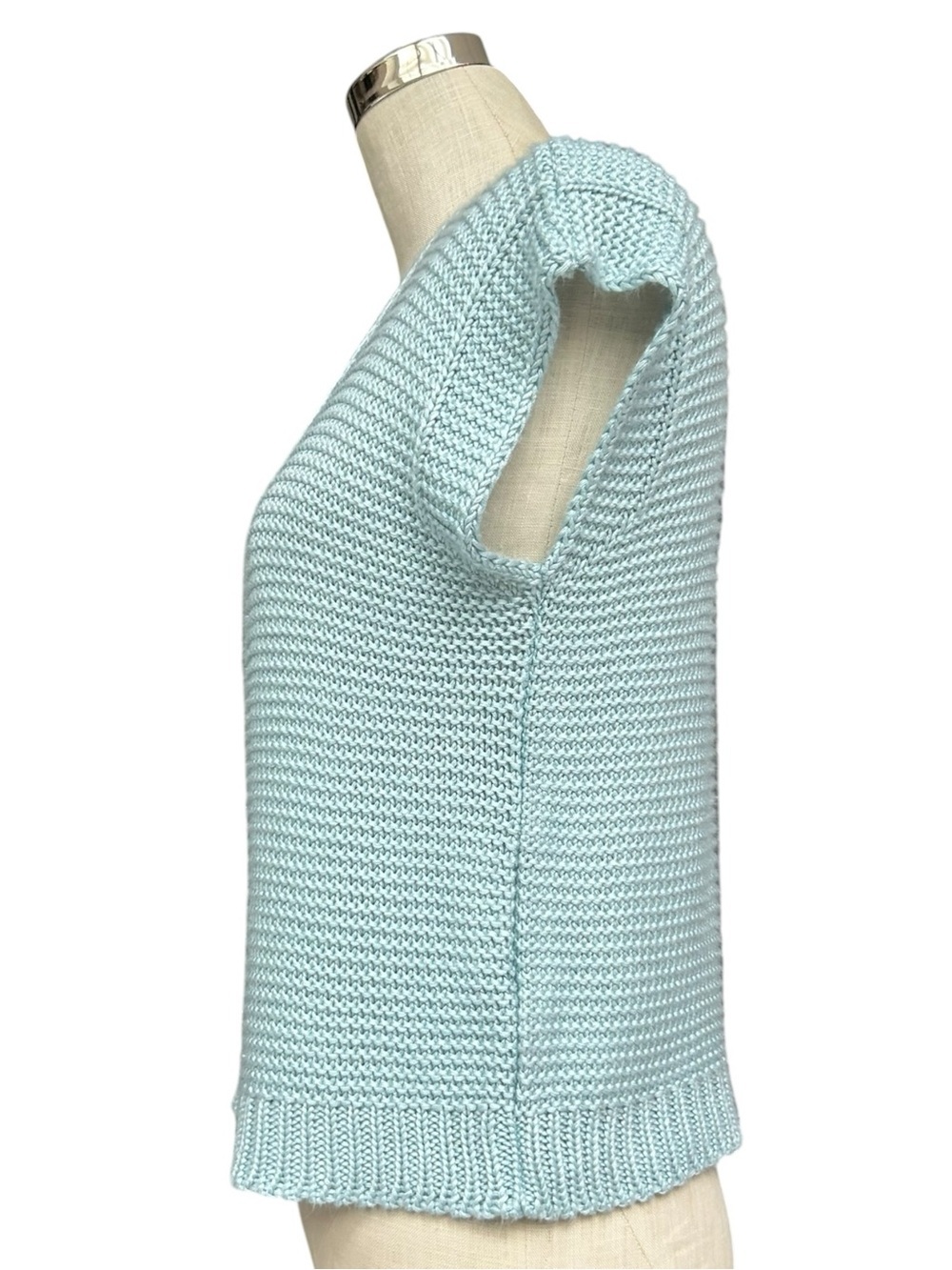 Lofty Style Light Blue Open Knit Sweater Vest Medium, Cottage Soft Sweater Vest - Picture 4 of 11